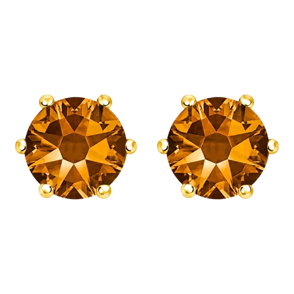 November Birthstone Topaz Stud Earrings Made with Swarovski Crystal Gold Overlay